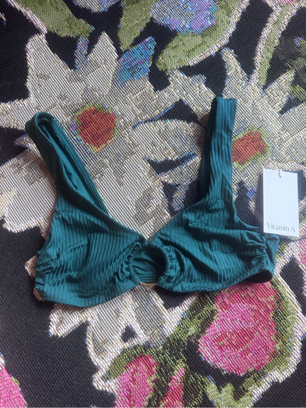 Vitamin A Teal Ribbed Twist Front Underwire Bikini Top